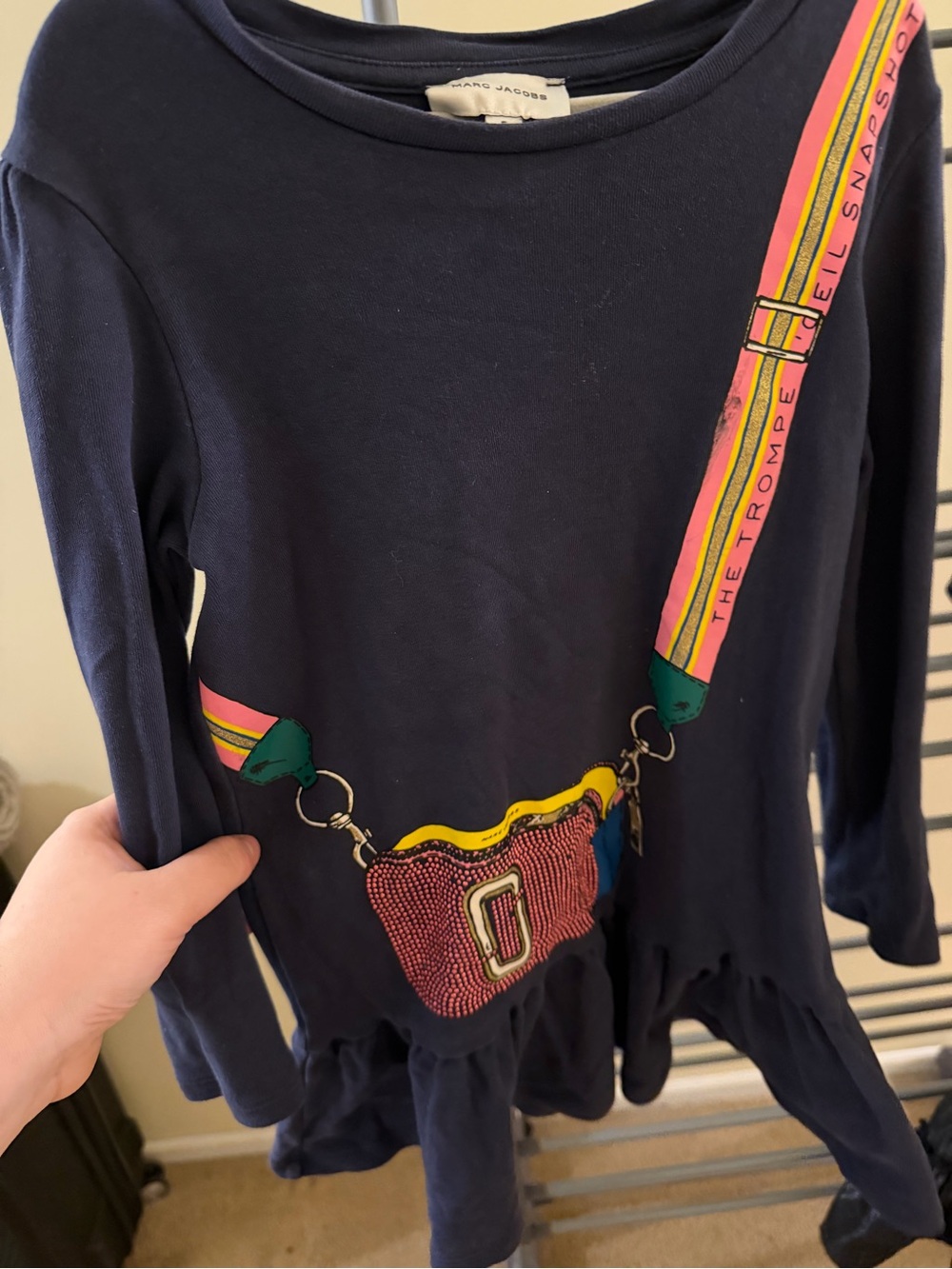 Marc Jacobs Navy Graphic Dress with Colorful Strap Print